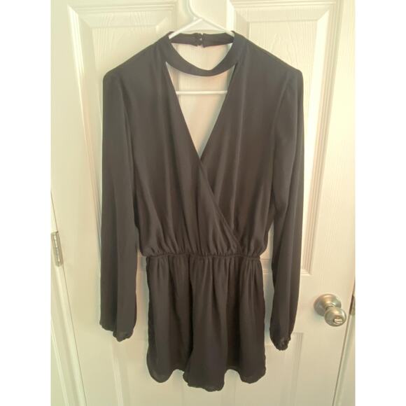 Guess Romper Womens Small Black Long Sleeve V Neck Choker Goth Whimsigoth y2k - Picture 1 of 6